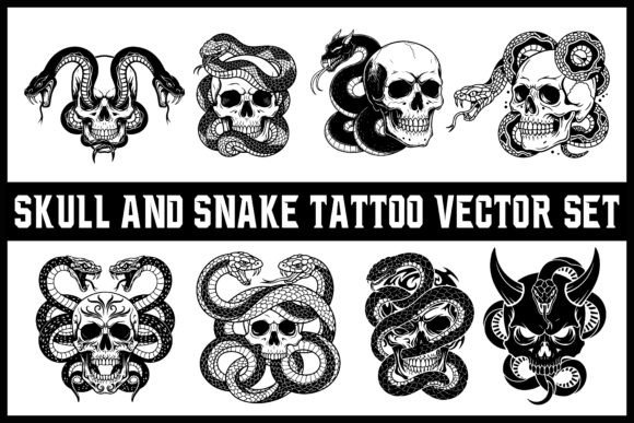 Download Skull and Snake Tattoo Vector Set - Snake Collection