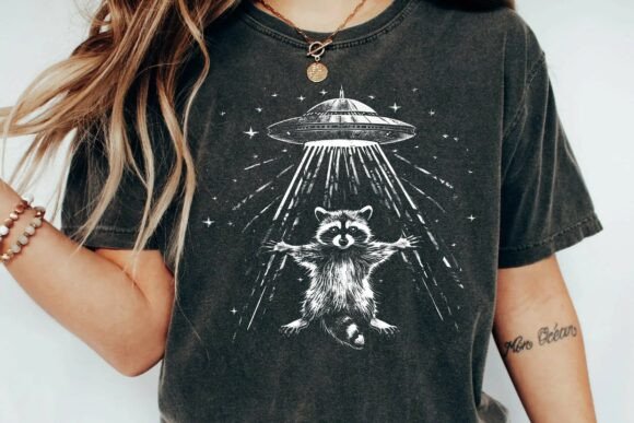Download Funny Raccoon UFO Alien Abduction Space Graphic Vintage Trash Panda Png - Space Collection