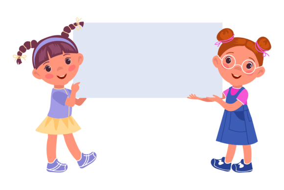 Download Cartoon Girls with White Blank Billboard - Premium Resources