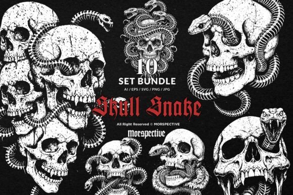 Download 10 Bundle Dark Art Skull Snake Bone - Snake Collection